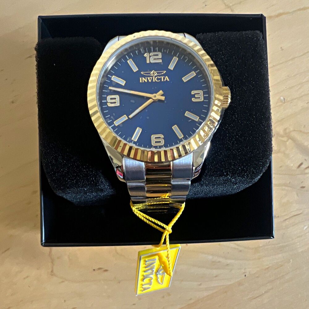 Invicta Men's Quartz Watch Blue Dial Two-Tone SS Bracelet 40mm 50m Box